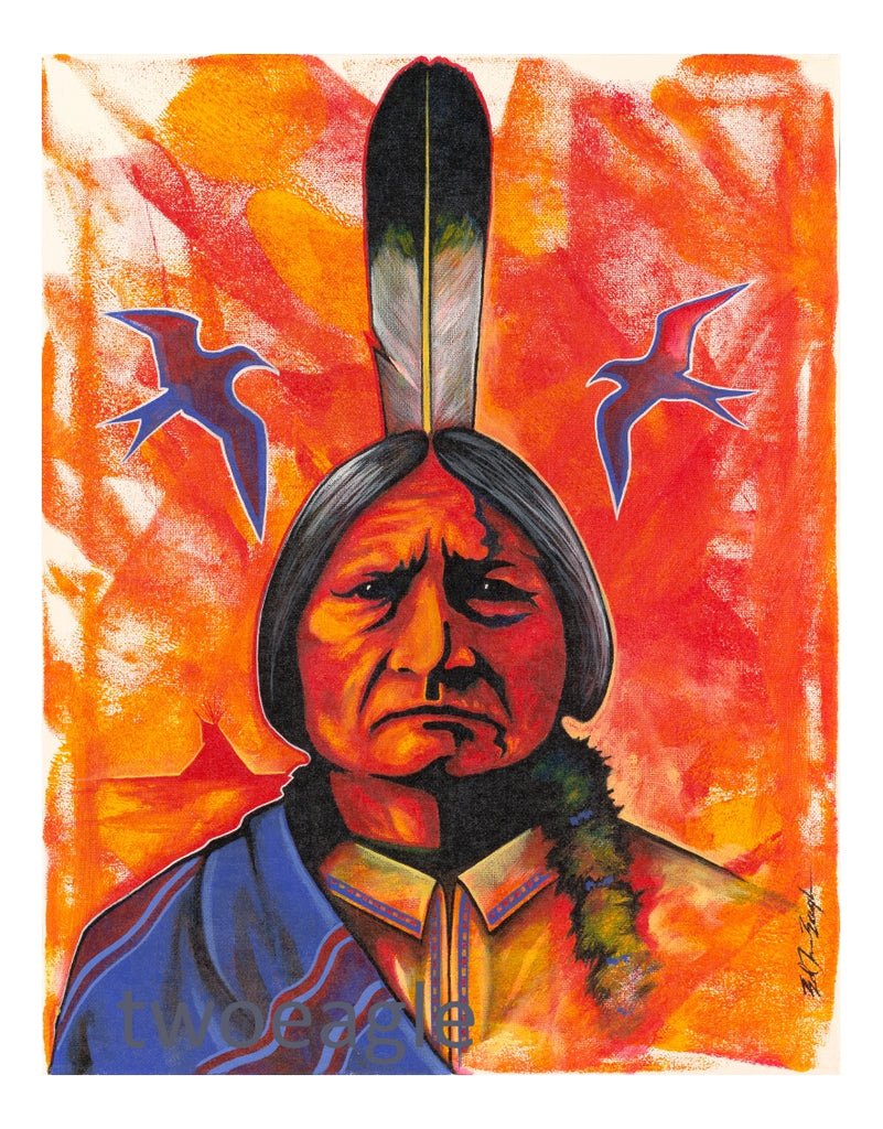 (Fine Art Print) Sitting Bull with Blue Blanket
