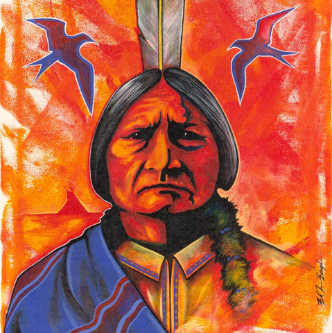 (Fine Art Print) Sitting Bull with Blue Blanket