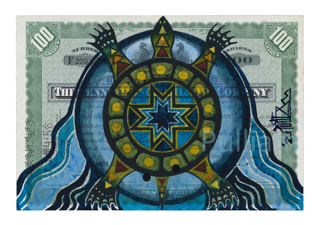 (Fine Art Print) Watercolor on Antique Stock Certificate ~ Keya the Guardian of LIfe