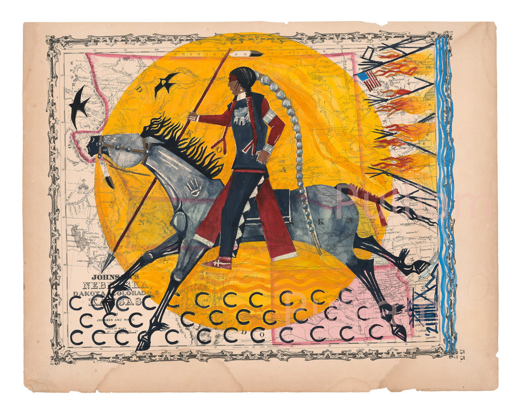 (Fine Art Print) Watercolor on Antique Map ~ Race to Sand Creek