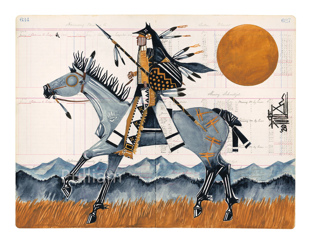 (Fine Art Print) Watercolor on Antique Ledger Paper ~ The Scout