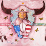 Sitting Bull Portrait with Buffalo Skull and Butterflies by Merle Locke