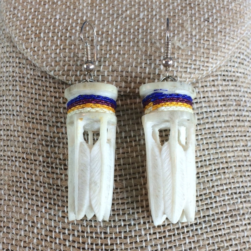 Native American Carved Antler Earrings