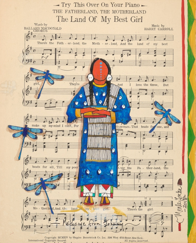 (Fine Art Print) Ledger Art on Antique Sheet Music ~ The Land of My Best Girl