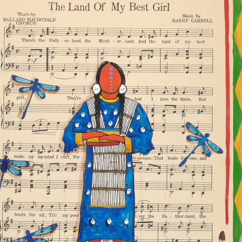 (Fine Art Print) Ledger Art on Antique Sheet Music ~ The Land of My Best Girl