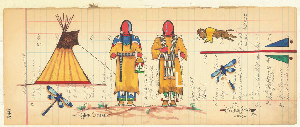 Fine Art Print - Antique Ledger #346 - Oglala Sisters