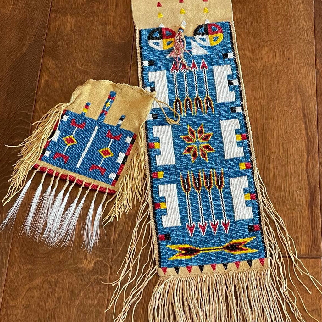 Traditional Beaded Pipe and Medicine Bag Set