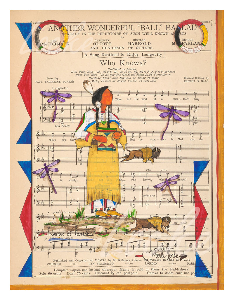 (Fine Art Print) Ledger Art on Antique Sheet Music ~ Who Knows? / Nation of Honors