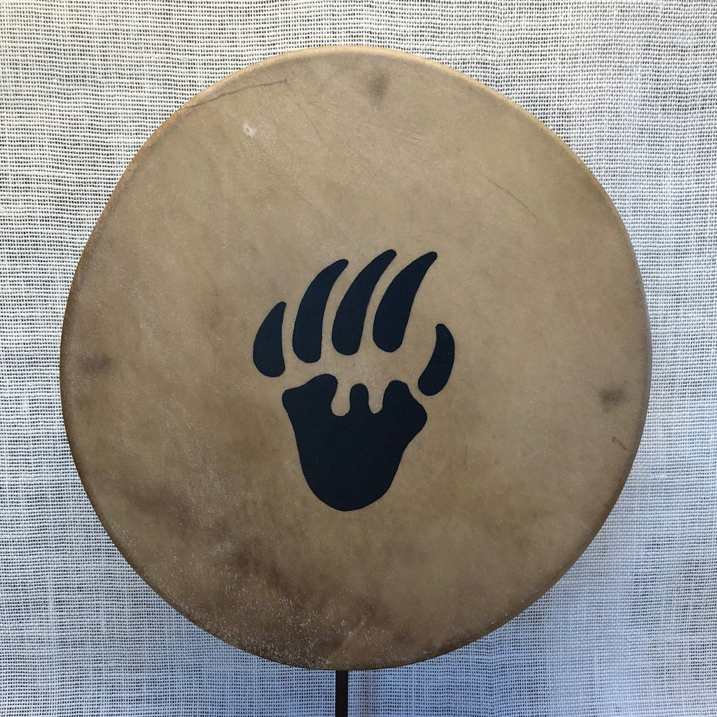 Painted 15" Elk Hide Drum - Bear Paw