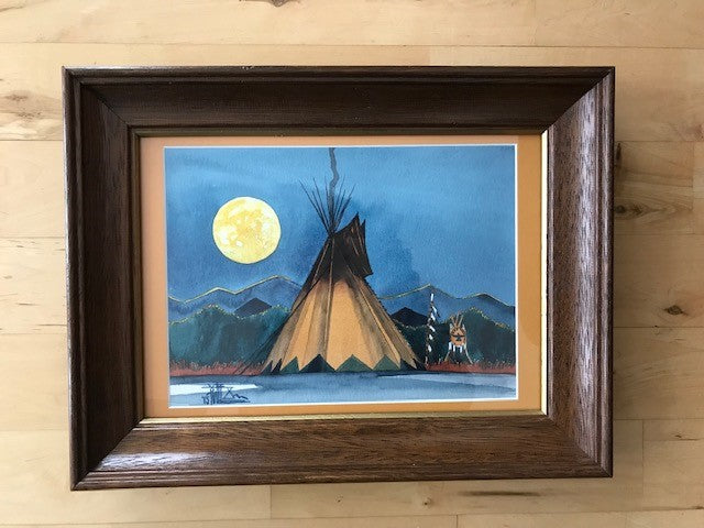 Framed Original by Joe Pulliam ~ Tipis at Night