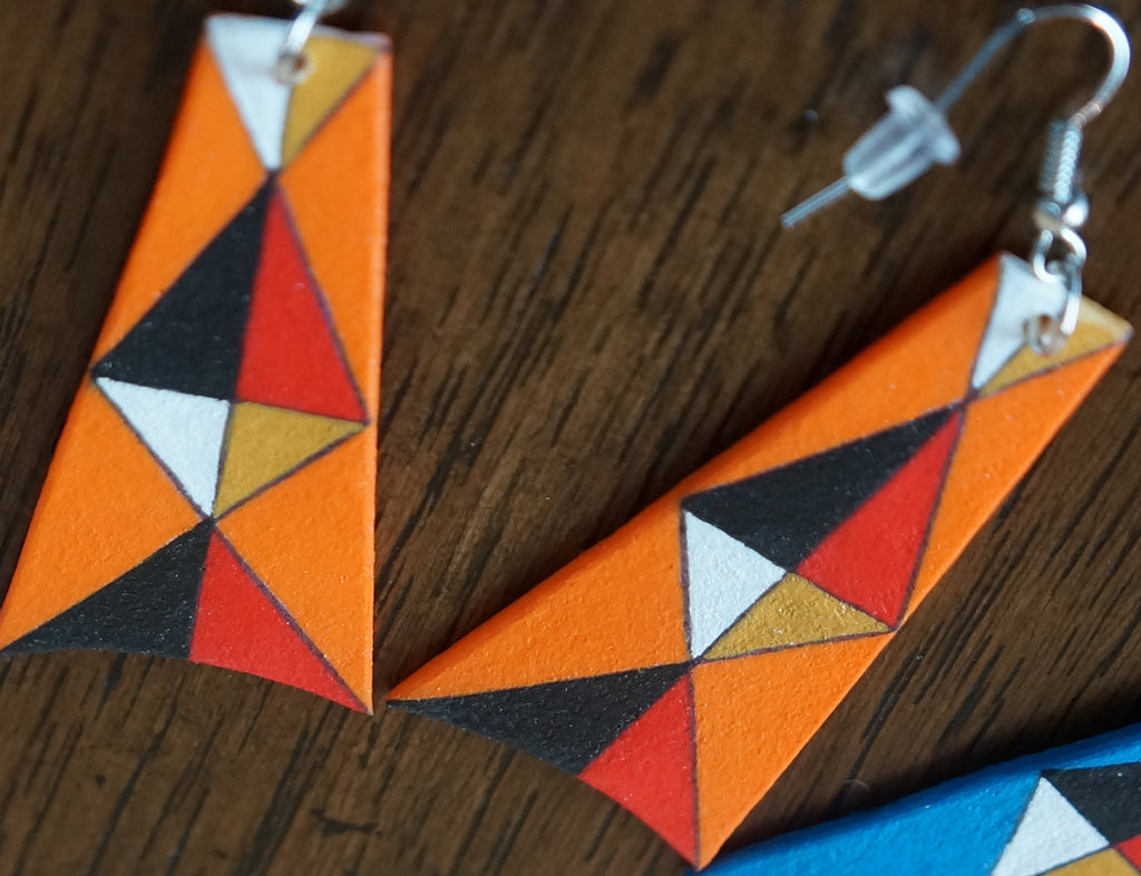 Parfleche Trapezoid Earrings with Felt Backing ~ Only 1 Left!