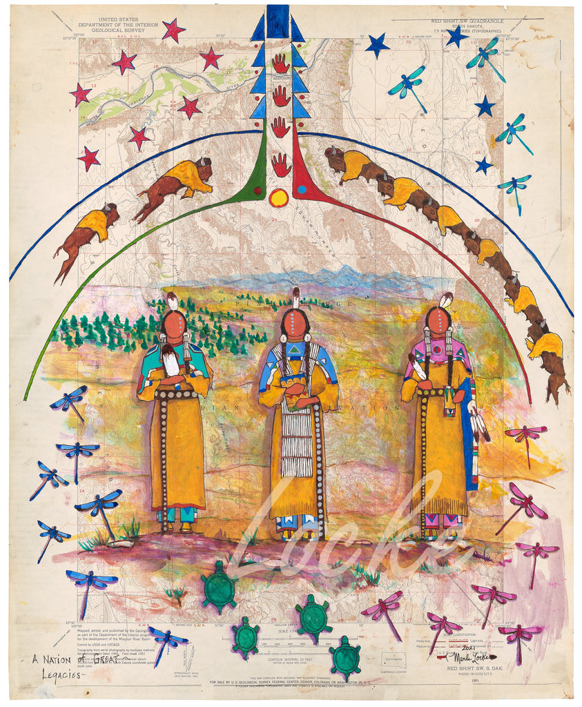 Ledger Art Three Women Black Hills