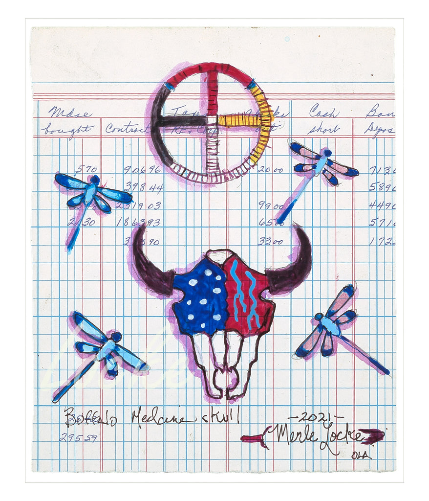 (Fine Art Print) Ledger Art - Buffalo Medicine Skull