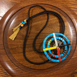 Red Cloud Quillwork - Medicine Wheel Bolo Tie - Sky Blue