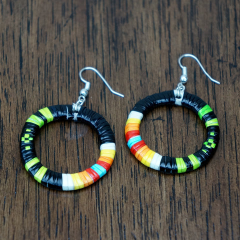 Red Cloud Quillwork Earrings - Circles in Black