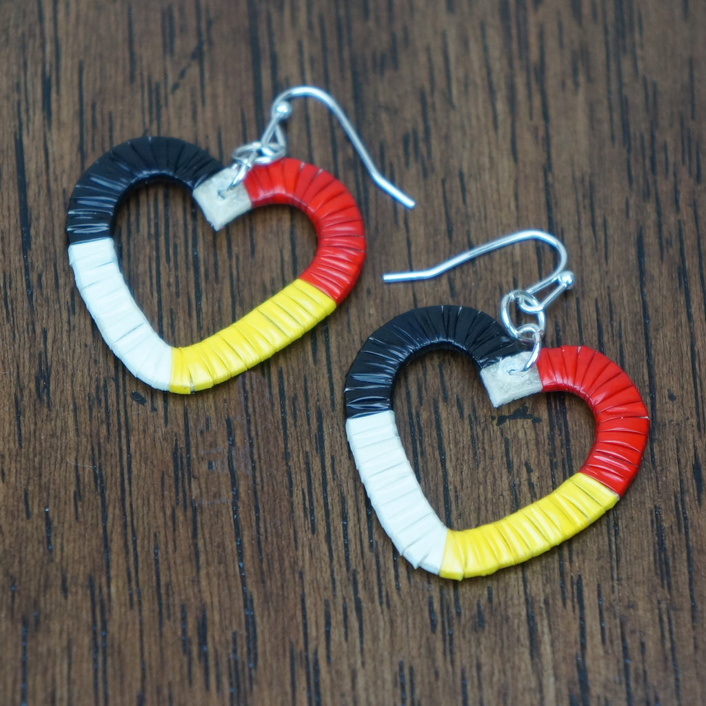 Red Cloud Quillwork Earrings - Traditional Hearts