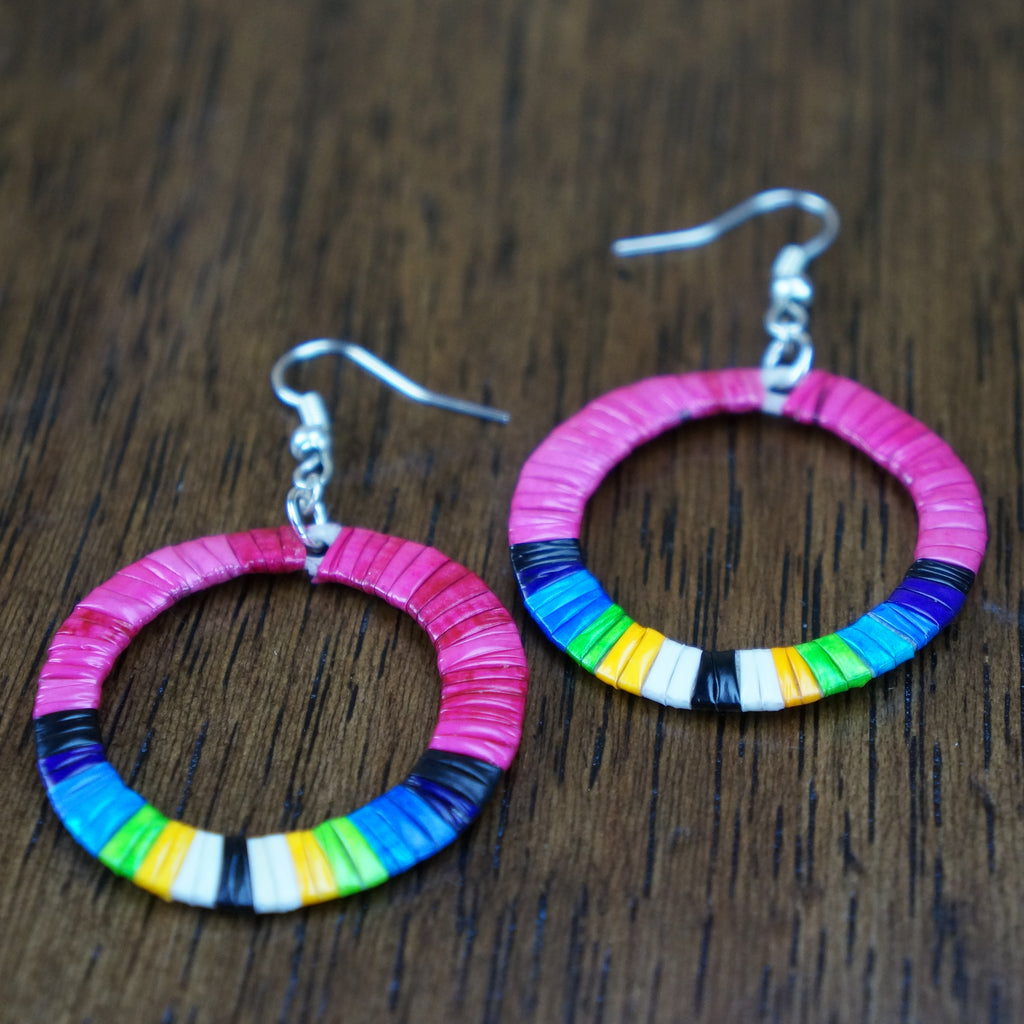 Red Cloud Quillwork Earrings - Circles in Pink