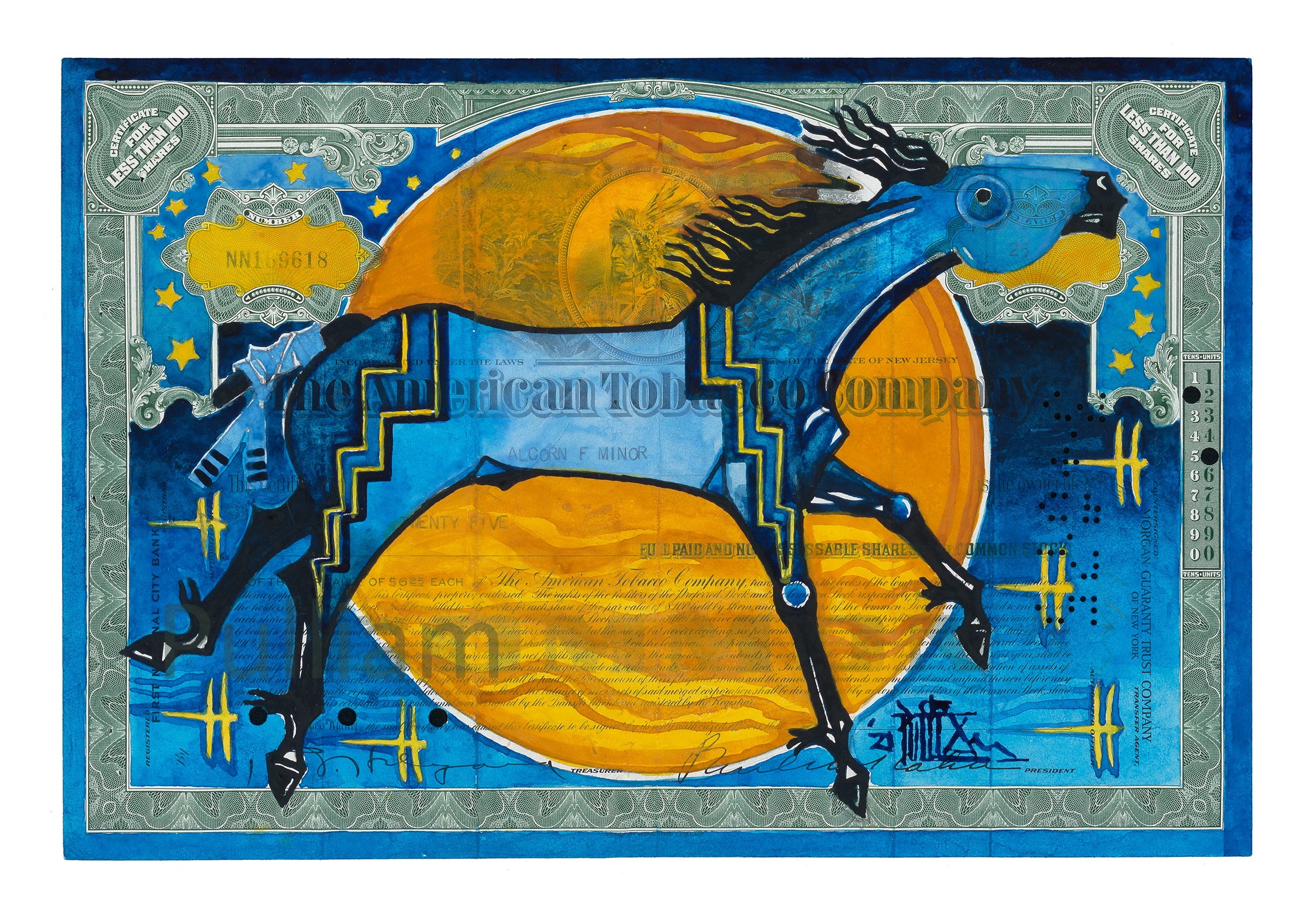 Original Watercolor on Antique Stock Certificate - Wakíŋyaŋ