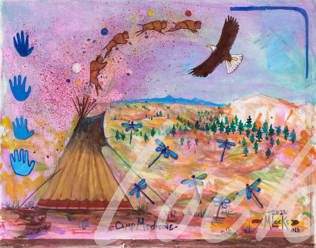 Colorful detailed camp scene by Merle Locke