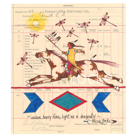 (Fine Art Print) Ledger Art - Under Heavy Fire, Light as a Dragonfly