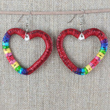 Red Cloud Quillwork Earrings - Hearts
