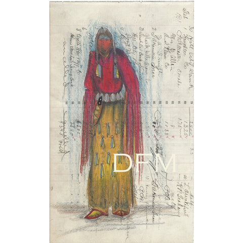 Original Prismacolor Pencil on Antique Ledger Paper ~ Unci