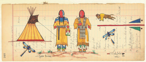 Fine Art Print - Antique Ledger #346 - Oglala Sisters