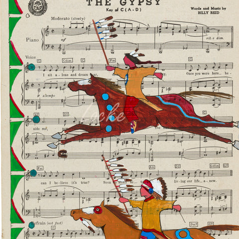 (Fine Art Print) Ledger Art on Antique Sheet Music ~ Our Great Plains