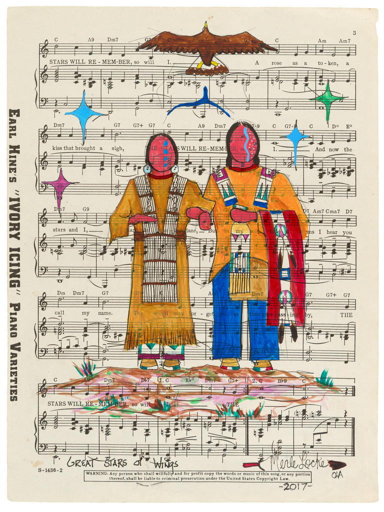 (Fine Art Print) Ledger Art on Antique Sheet Music ~ Great Stars of Wings