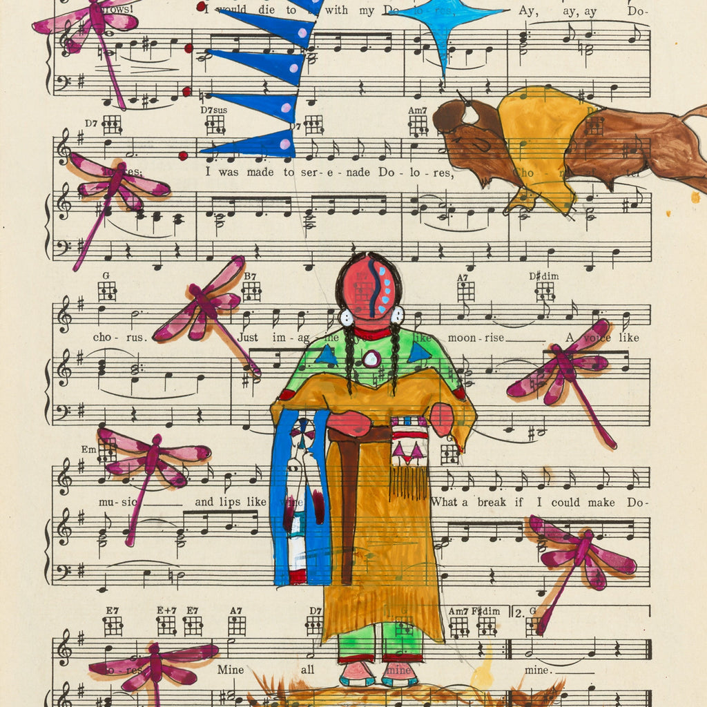 (Fine Art Print) Ledger Art on Antique Sheet Music ~ Nation of Great Wisdom