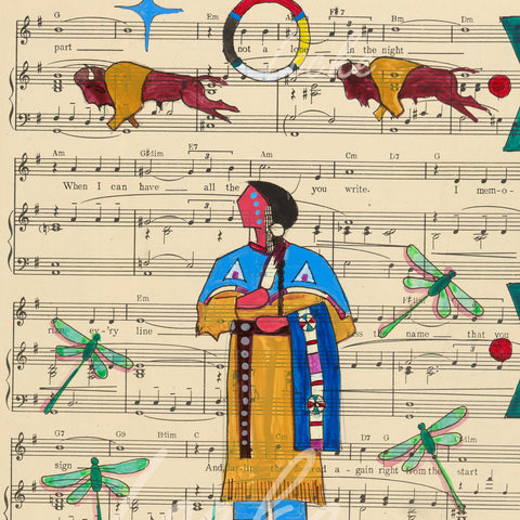 (Fine Art Print) Ledger Art on Antique Sheet Music ~ Nation of Legacy