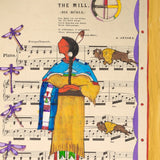 (Fine Art Print) Ledger Art on Antique Sheet Music ~ The Mill / Buffalo Lakota Legends
