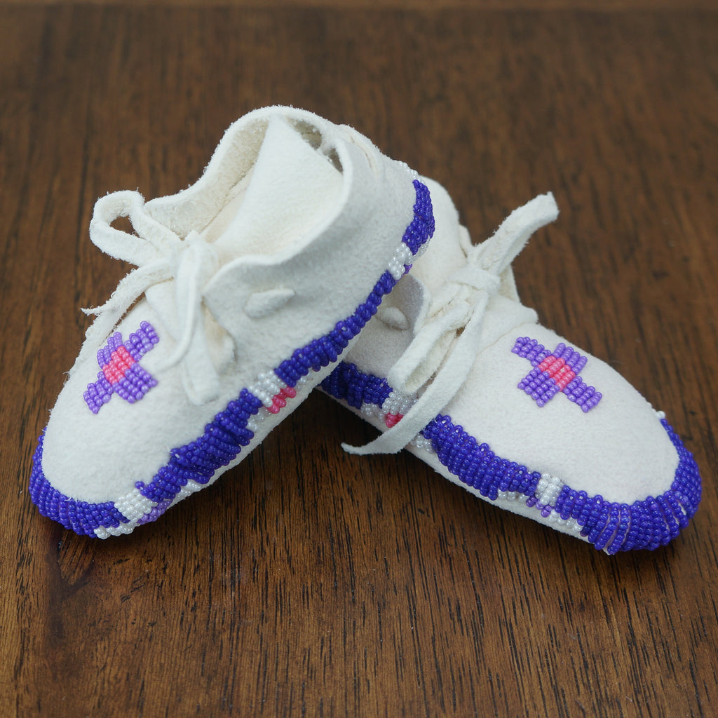 Beaded Leather Baby Moccasins - Purple