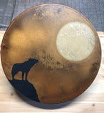 Painted & Dyed 15" Elk Hide Drum - Wolf