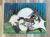 Color Pastel Drawing Poor Bear White Bufallo Evergreen Trees